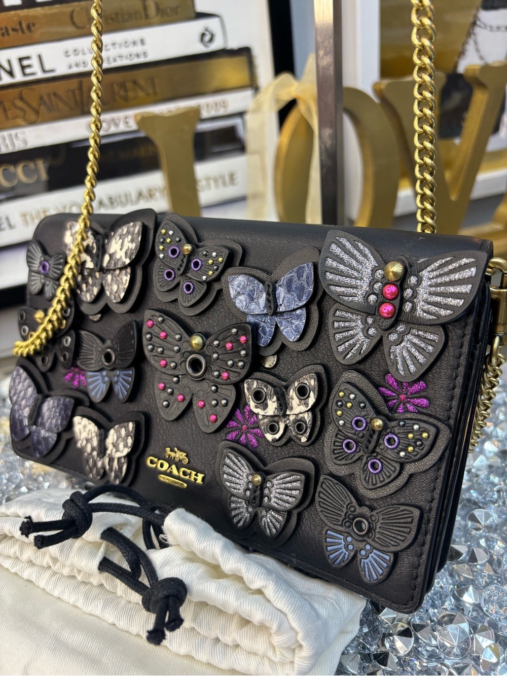 Coach 2019 Callie Foldover Chain Clutch with Butterfly Applique NWOT - Picture 4 of 17